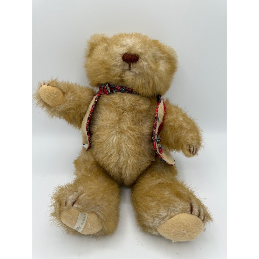 Gorham 1984 Bear with Plaid Vest Vintage Stuffed Animal Toy 12" Jointed